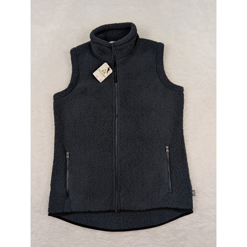 Ascend Full‎ Zip Sherpa Vest Women's Size S Black Cozy Fleece Zip Pockets New